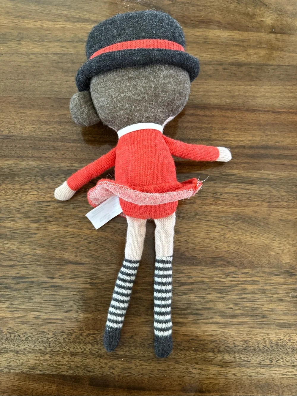 Anthropologie Red Knit Doll with Gray Hat and Striped Legs